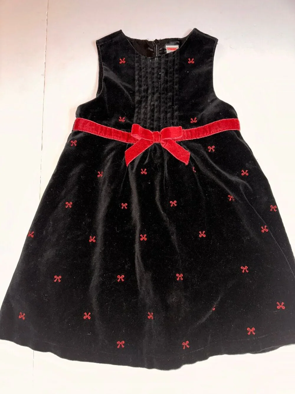 GYMBOREE girls sz 5 Black Red Velvet Holiday Dress Embroidered Bows #656